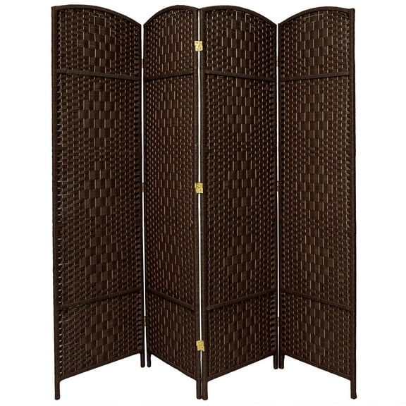 7 ft. Tall Faux Rattan Fiber Diamond Weave Privacy Screen Room Divider - Dark Mocha - 4 Panels