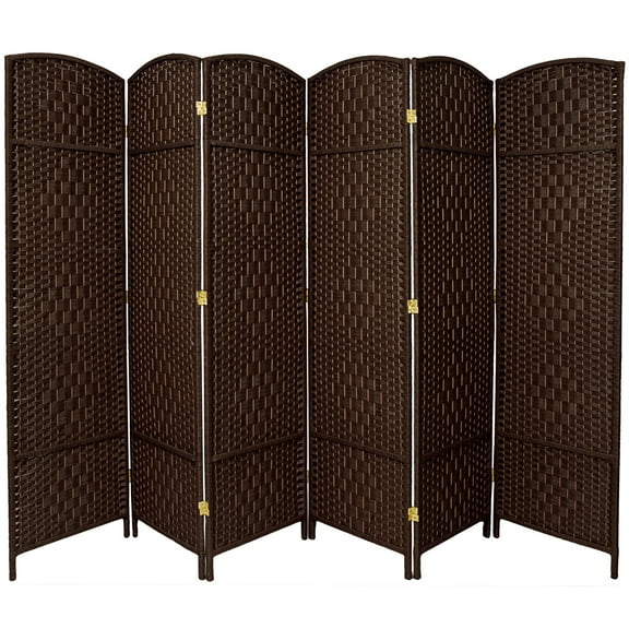 7 ft. Tall Faux Rattan Fiber Diamond Weave Privacy Screen Room Divider - Dark Mocha - 6 Panels