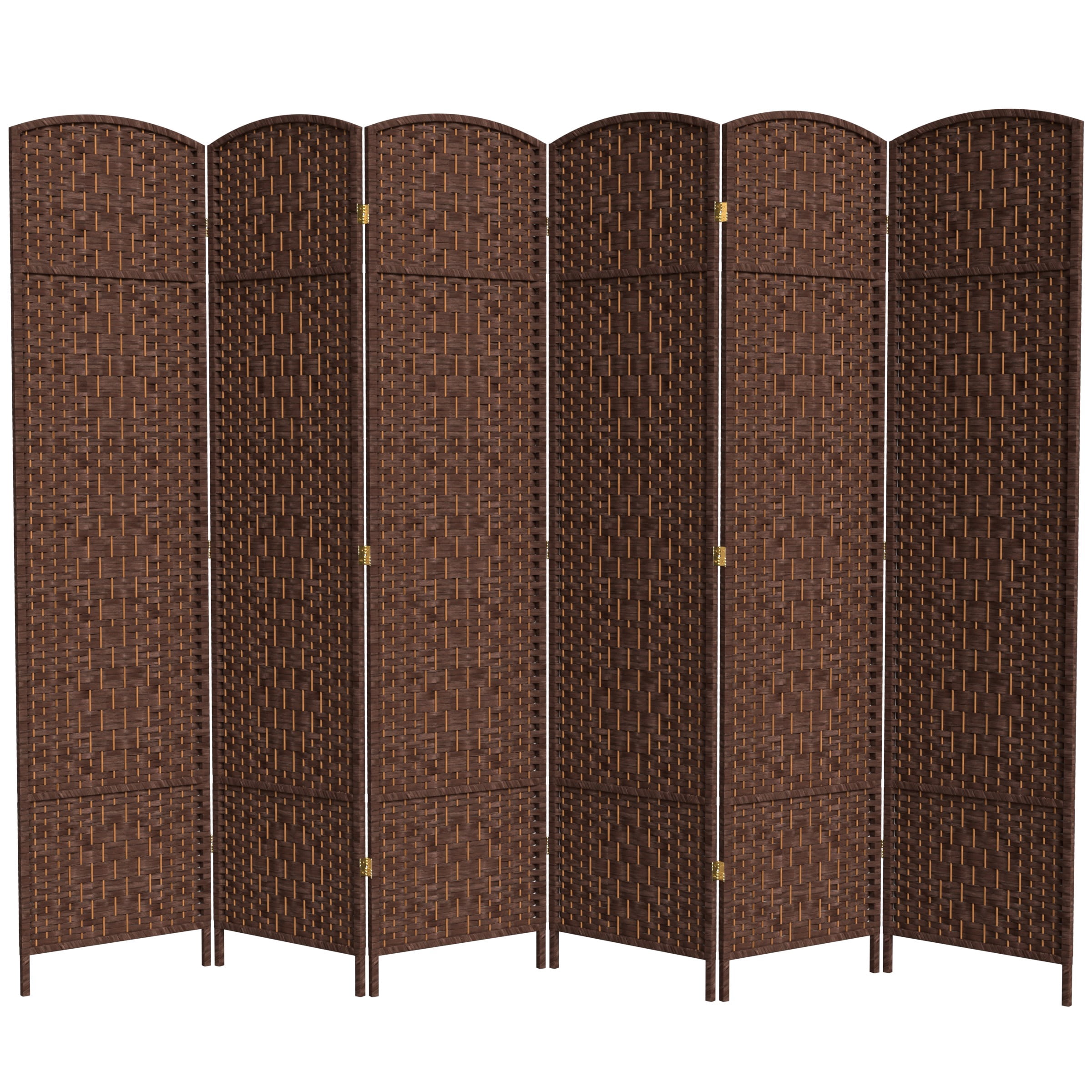 7 ft. Tall Rattan Fiber Diamond Weave Privacy Screen Room Divider - Dark Mocha - 6 Panels