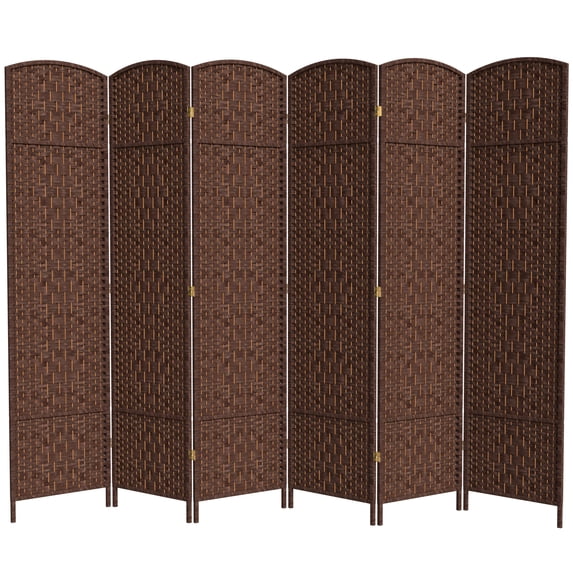 7 ft. Tall Rattan Fiber Diamond Weave Privacy Screen Room Divider - Dark Mocha - 6 Panels