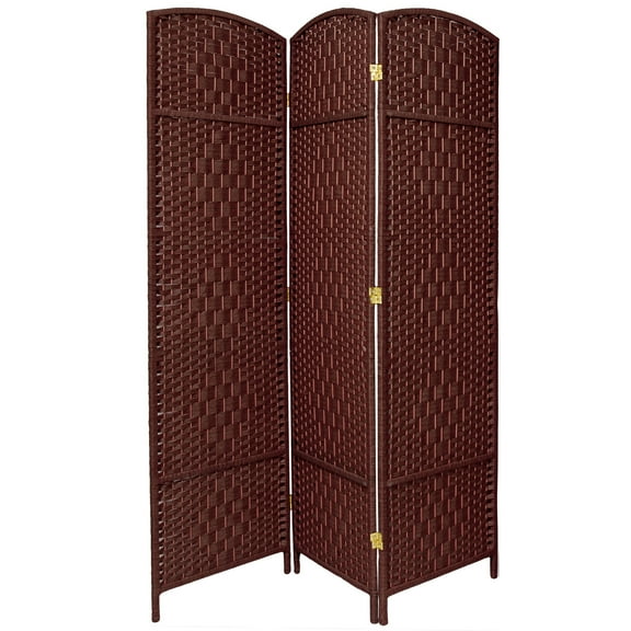 7 ft. Tall Faux Rattan Fiber Diamond Weave Privacy Screen Room Divider - Dark Red - 3 Panels