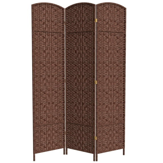 7 ft. Tall Rattan Fiber Diamond Weave Privacy Screen Room Divider - Dark Red - 3 Panels