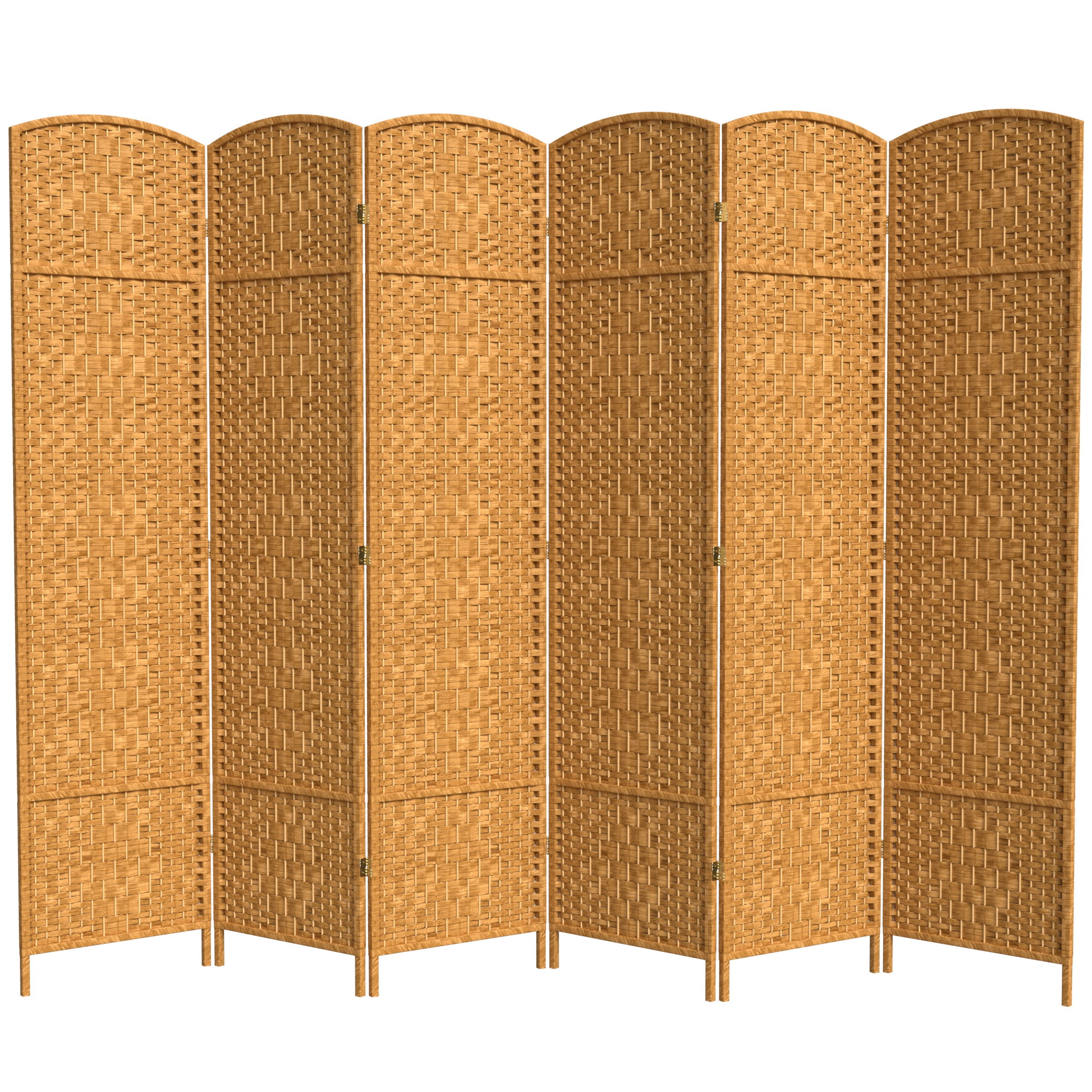 7 ft. Tall Rattan Fiber Diamond Weave Privacy Screen Room Divider - Light Beige - 6 Panels