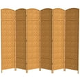 thumbnail image 1 of 7 ft. Tall Rattan Fiber Diamond Weave Privacy Screen Room Divider - Light Beige - 6 Panels, 1 of 6