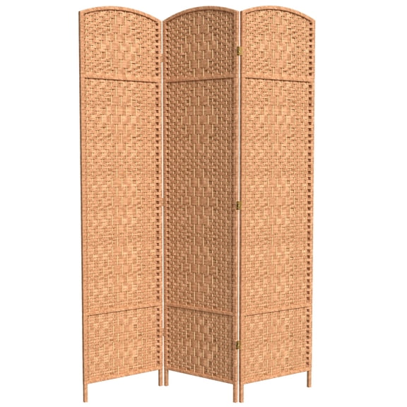 7 ft. Tall Rattan Fiber Diamond Weave Privacy Screen Room Divider - Natural - 3 Panels
