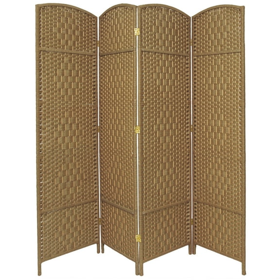 7 ft. Tall Faux Rattan Fiber Diamond Weave Privacy Screen Room Divider - Natural - 4 Panels