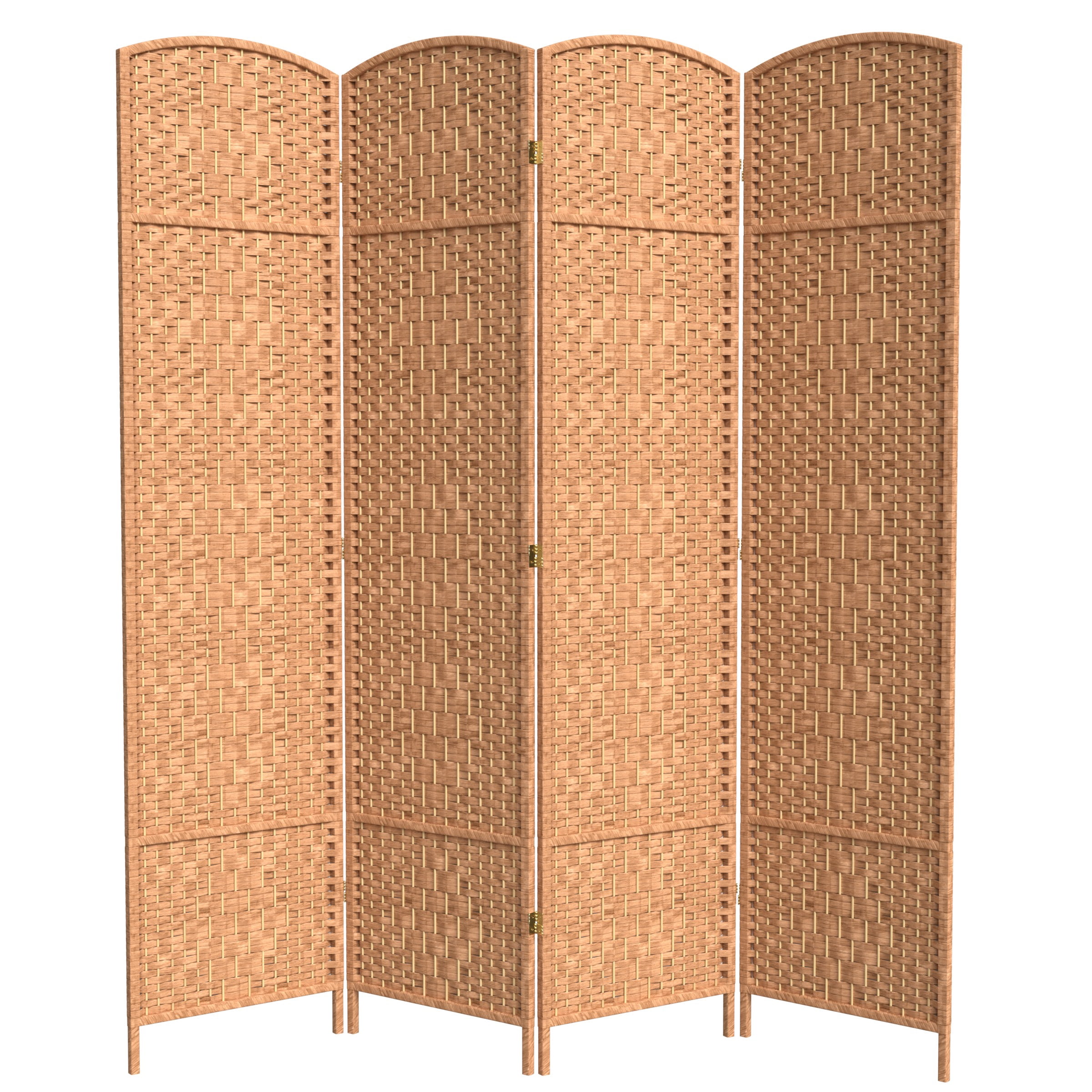 7 ft. Tall Rattan Fiber Diamond Weave Privacy Screen Room Divider - Natural - 4 Panels