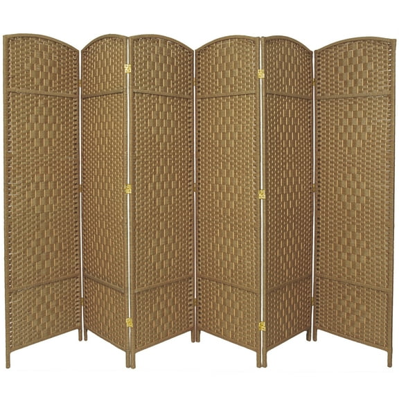 7 ft. Tall Faux Rattan Fiber Diamond Weave Privacy Screen Room Divider - Natural - 6 Panels