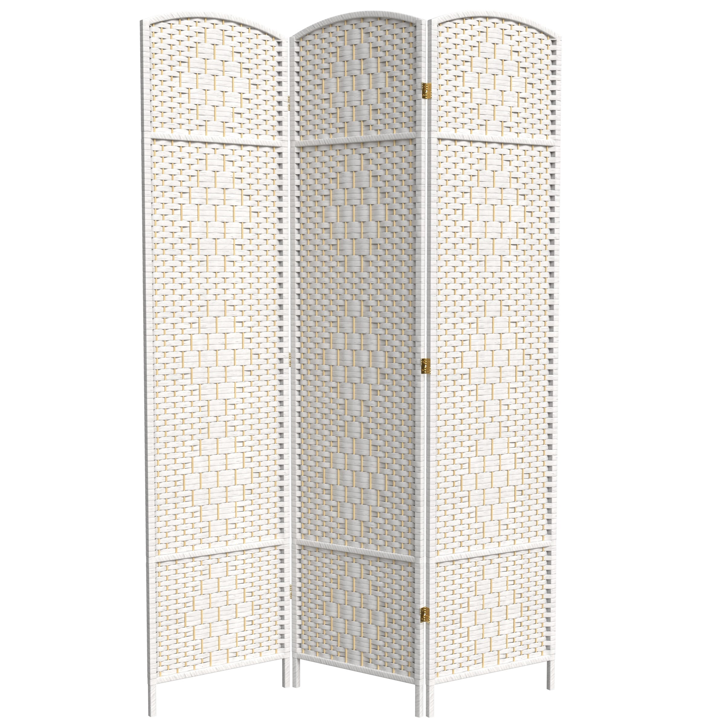 7 ft. Tall Rattan Fiber Diamond Weave Privacy Screen Room Divider - White - 3 Panels