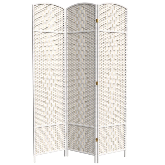 7 ft. Tall Rattan Fiber Diamond Weave Privacy Screen Room Divider - White - 3 Panels
