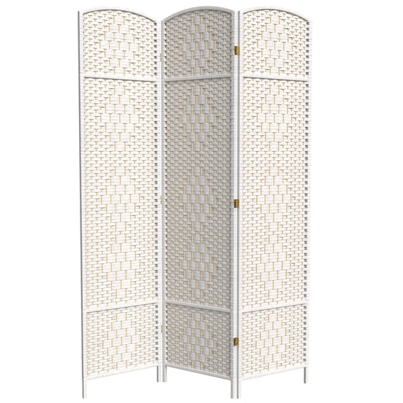 7 ft. Tall Rattan Fiber Diamond Weave Privacy Screen Room Divider - White - 3 Panels