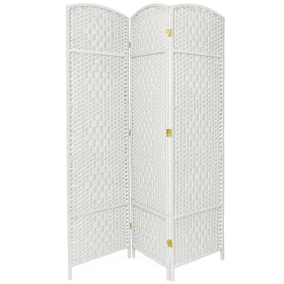 7 ft. Tall Faux Rattan Fiber Diamond Weave Privacy Screen Room Divider - White - 3 Panels
