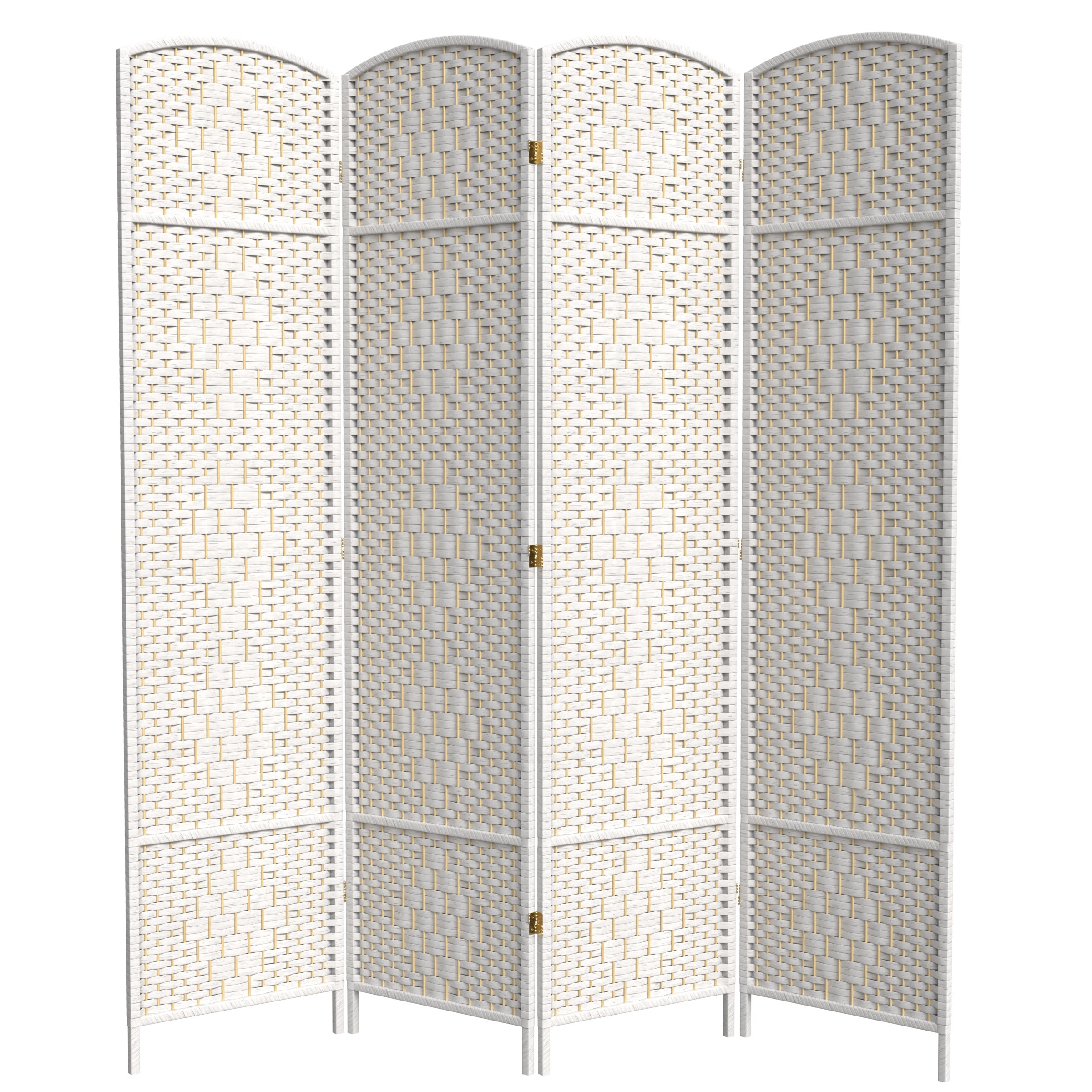 7 ft. Tall Rattan Fiber Diamond Weave Privacy Screen Room Divider - White - 4 Panels