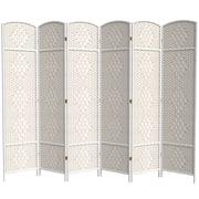 7 ft. Tall Faux Rattan Fiber Diamond Weave Privacy Screen Room Divider - White - 6 Panels
