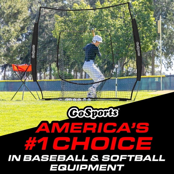 7 ft x 7 ft Baseball & Softball Nets - Red, Black, or PRO - Practice Hitting & Pitching Net with Bow Type Frame, Carry Bag and Strike Zone, Great for All Skill Levels