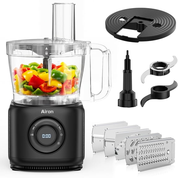 7-in-1 1000W Black Electric Food Processor, 14-Cup XL Bowl with Large Feed Chute
