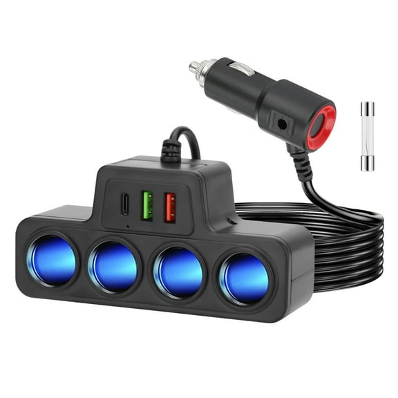 7-in-1 4Way Car Cigarette Lighter Socket Splitter Fast Charger Power Adapter 12V
