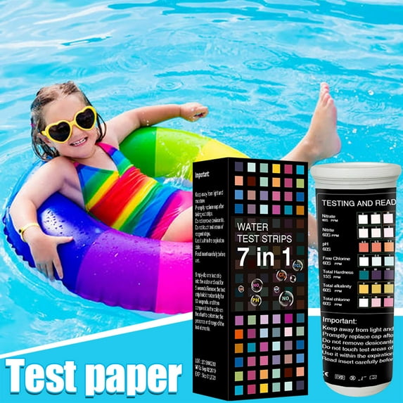 7-in-1 Accurate Pool Test Strips - Hot Tub Spa Test Strips - Quick Pool Water Testing Kit - Bromine, pH, Hardness, Alkalinity, Chlorine & Cyanuric Acid - Perfect for Any Pools, Spa, Hot tubs