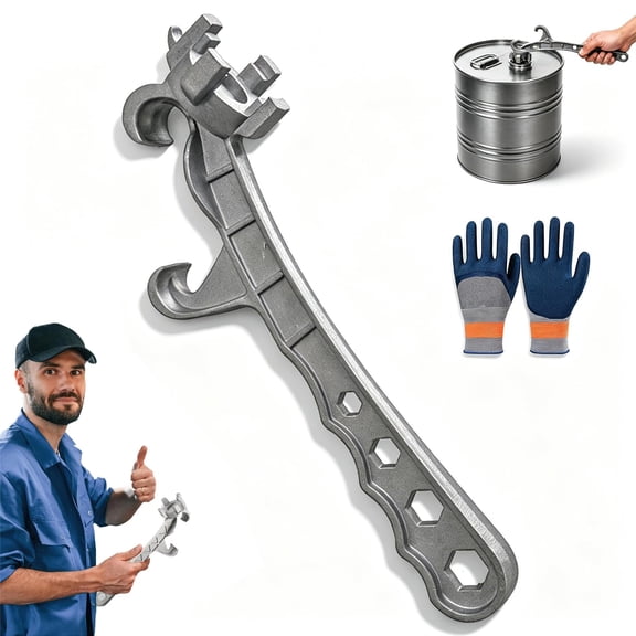 7-in-1 Aluminum Bung Wrench, One Piece Hex Socket Heavy Duty Drum Wrench, Multi Function Rust Proof Bung Caps Wrench, Durable Drum Lid Remover for 5-55 Gallon Drums, Industrial & Home Use
