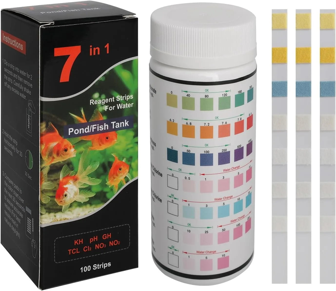 7 in 1 Aquarium Test Strips, 100 Strips Fish Tank Test Kit Freshwater ...