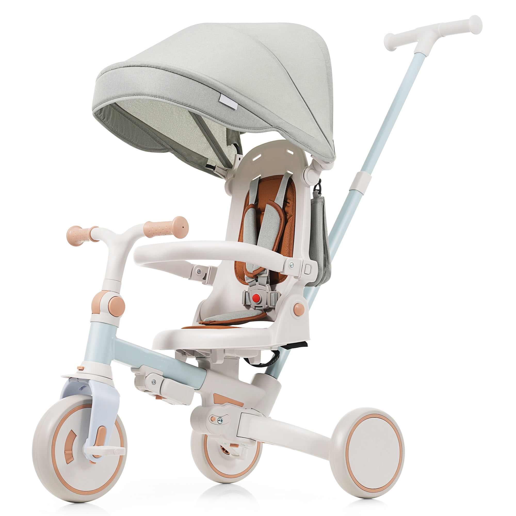 7-in-1 Baby Tricycle 1-6 Years Aluminum Frame with Canopy Push Handle 5-Point Harness for Kids Outdoor Ride