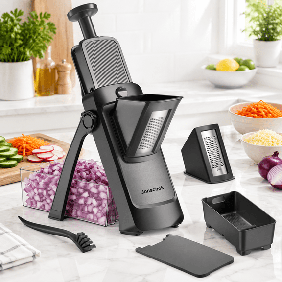 7-in-1 Black Pro Safe Mandoline Slicer with Container for Kitchen Vegetable Prep
