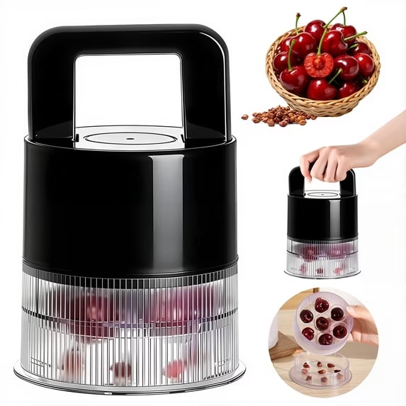 7-in-1 Cherry Pitter Tool, Cherry Pit Remover with Anti-Splash Clear Container, Ergonomic Olive Pitter, Dishwasher Safe