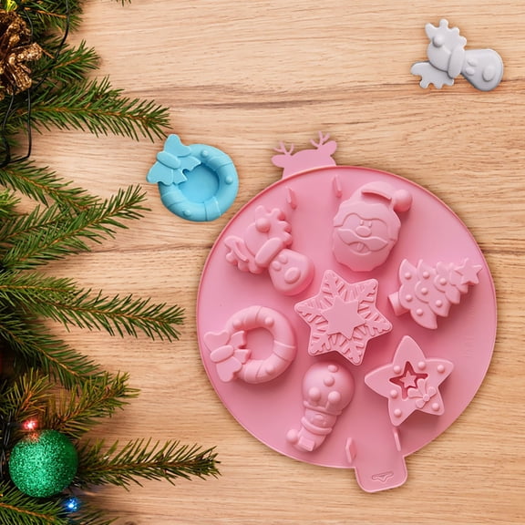 7-in-1 Christmas Mold Silicone Snowman Tree Chocolate Cookie Pudding Ice Block Candle Mold