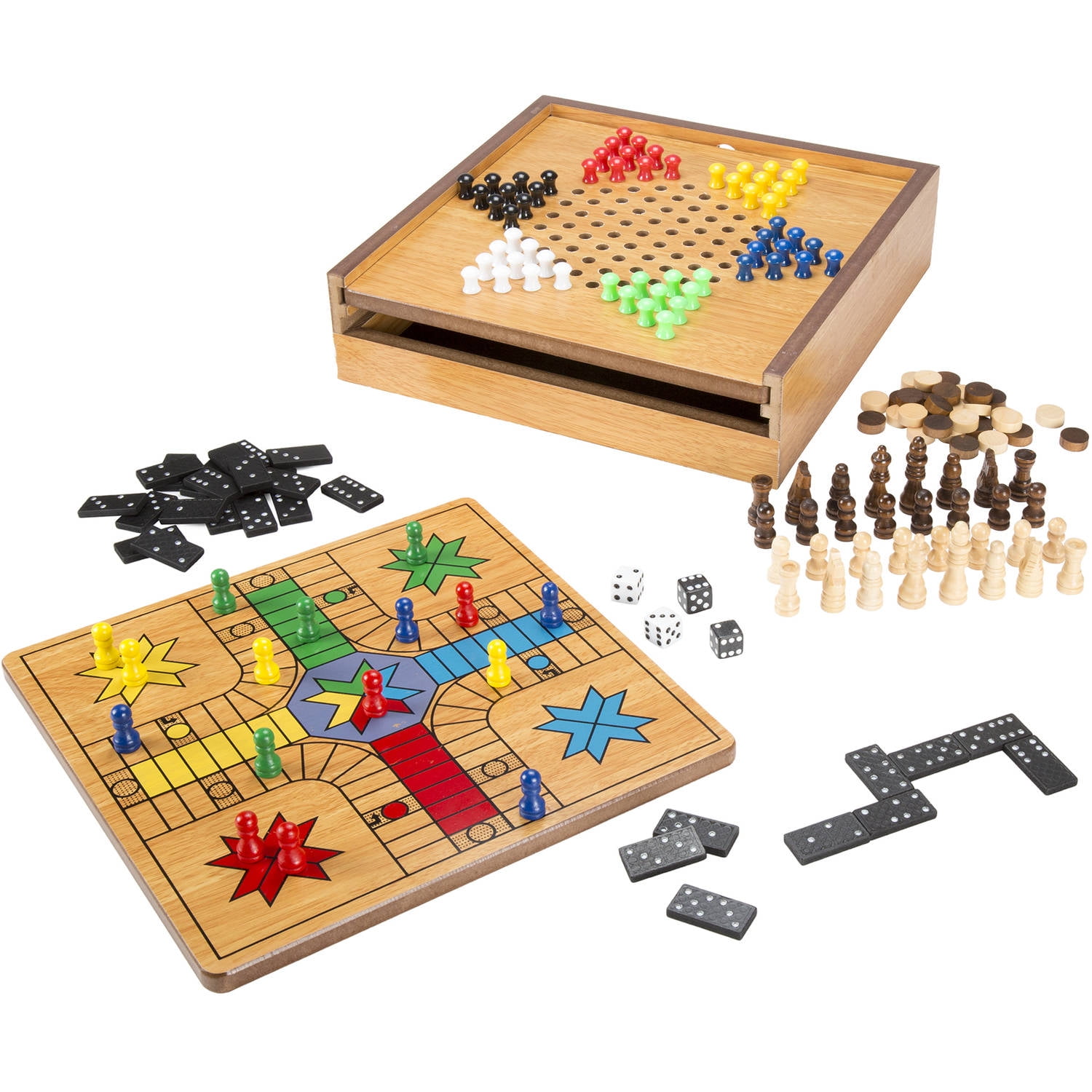  Hey! Play! Deluxe 7-in-1 Game Set - Chess - Backgammon Etc,  Brown (12-2072) : Toys & Games