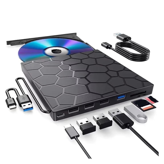 7 in 1 DVD Recorder Player USB3.0&Type C Writer External Burner Optical Drive Portable Reader