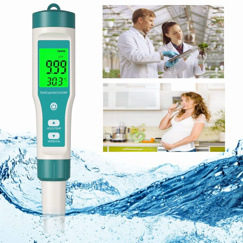 7 in 1 Digital LCD PH/TDS/EC/ORP/TEMP/SG/Salinity Water Quality Tester ...