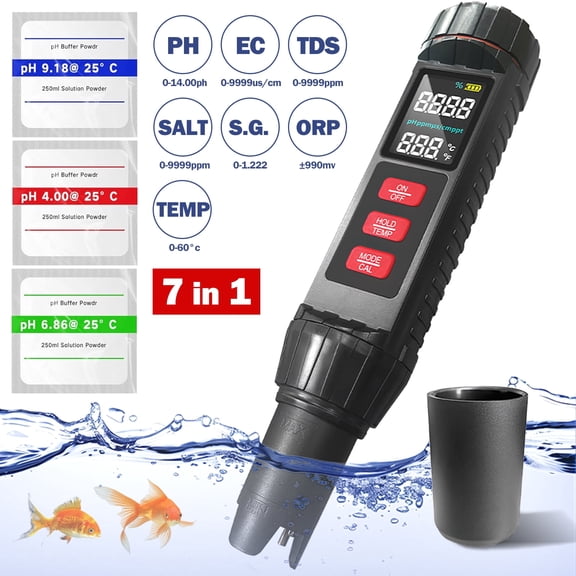 7 in 1 Digital Water Tester, PH/TDS/EC/SALT/SG/ORP/TEMP, Water Tester Pen for Drinking Water Hydroponics Plant Fish Tank, Pool Salt Tester