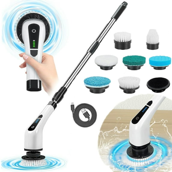 7-in-1 Electric Brush Spin Scrubber Cordless Rechargeable Handheld Power Cleaning Set