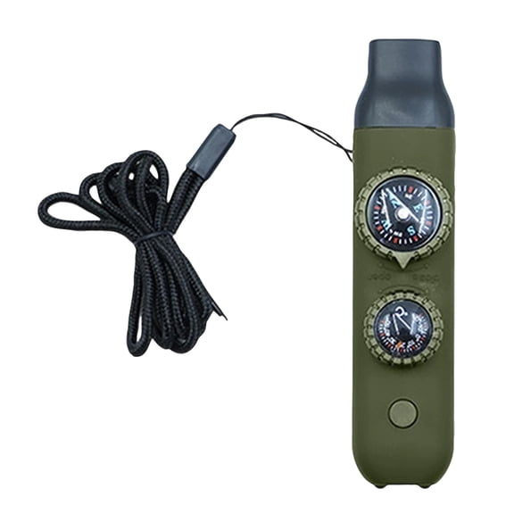 7-in-1 Emergency Multi-Functional Whistle, Compact Survival Tool with Compass/Fire Starter, Essential for Camping/Hiking/Adventures,Army Green