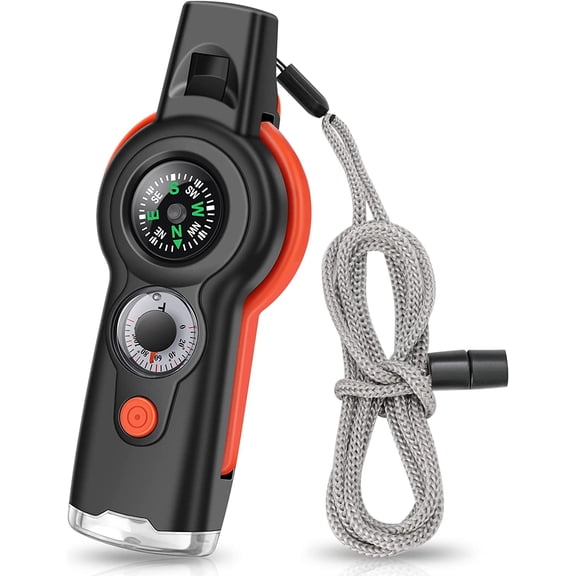 7-in-1 Emergency Survival Function Whistle, Outdoor Multifunctional Tool Safety Whistle with Lanyard, Ideal for Kayaking, Boating, Hiking, Camping, Climbing, Hunting, Fishing, Rescue Signaling