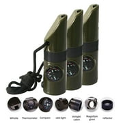 7-in-1 Emergency Survival Whistle Kit ，Multifunctional Whistle- Multifunctional Tool with Compass, Magnifiers，LED Light, and Thermometer for Outdoor Use-3PCS