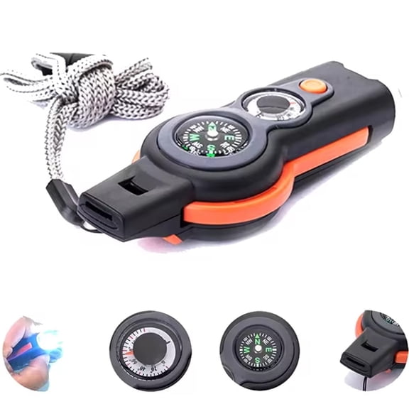 7 in 1 Outdoor Whistle with Lanyard, Camping Hiking and Kayaking Gear Accessory, TIKA
