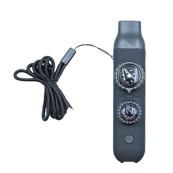7-in-1 Emergency Whistle Multi-Function Survival Tool with LED Light Compass Thermometer,Portable Winter Rescue Kit for Outdoor Hiking Snowstorm Black