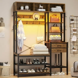 7 in 1Coat Rack with Storage Shelves and Fabric Drawers Hall Tree with Bench and Shoe Storage with Storage Cubbies Coat Hooks Oak Grey