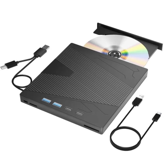7-in-1 External CD/DVD Drive USB 3.0 & Type-C DVD Player Portable CD DVD RW Burner Compatible with Windows XP/7/8/10 Linux MacOS