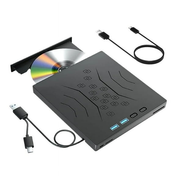 7-in-1 External DVD Optical Drive Portable CD DVD -/+RW Player with USB3.0 USB-C SD TF Card Slots ,High Definition Picture Quality