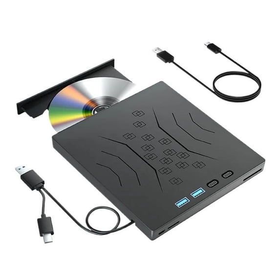 7-in-1 External DVD Optical Drive Portable CD DVD -/+RW Player with USB3.0 USB-C SD TF Card Slots ,High Definition Picture Quality