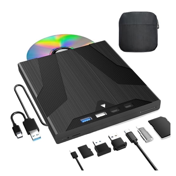 7 in 1 External Drive with Storage Bag Sucker Type CD DVD Burner Writer Player for Laptop PC Windows 11 10 MAC OS