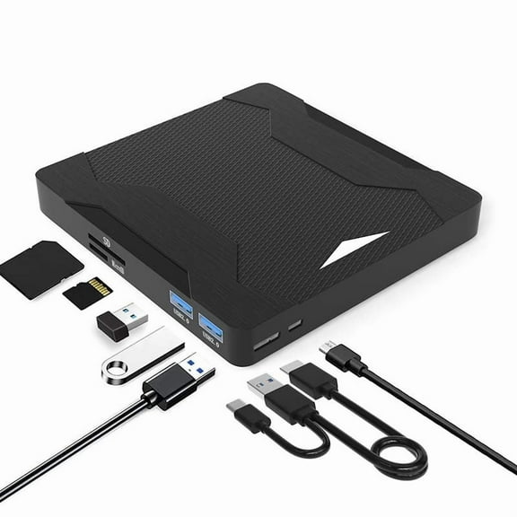 7-in-1 External Optical Drive CD DVD -/+RW Player with USB 3.0 Type-C TF SD Card Slots DVD Burner ,Easy to Operate
