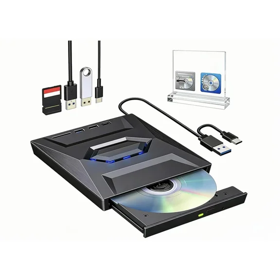 7-in-1 External USB 3.0 Blu-Ray DVD Drive, Portable BD/CD/DVD Burner Writer Reader with USB C & SD/TF Card Slot, for Laptop Desktop Mac