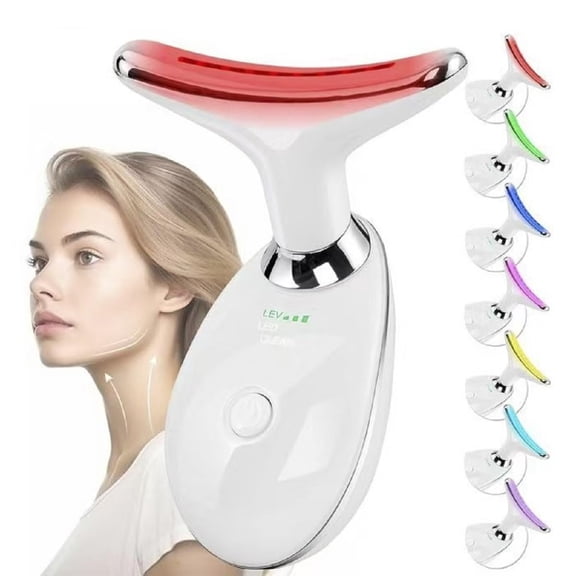 7-in-1 Face Massager Tool with 7 Color LED Light Therapy, Microcurrent Technology for Skin Firming, Wrinkle Reduction, Double Chin Treatment, Face and Neck Massage Device (White)