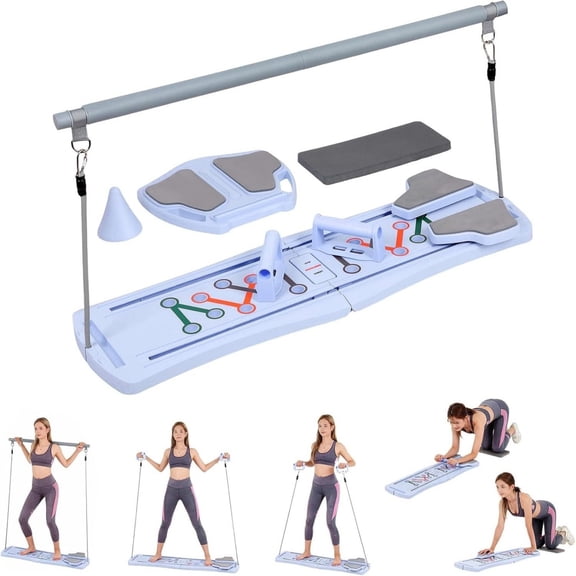 7-in-1 Foldable Pilates Board for Home Workout, Balance Trainer Pads, No Timer Ab Reformer with Resistance Bands, Core Strength Trainer for Abs Legs Arms, Portable Full Body Fitness Equipment for Wom