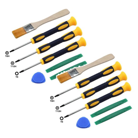 7-in-1 Game Console Screwdriver Kit, 2 Sets T8H T10H Precision Repair Tool Sets with Cleaning Brushes for Gaming Consoles Controllers and Teardown, Yellow Handle, 14 Pieces
