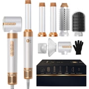 7-in-1 Hair Dryer Brush Set with Diffuser & Concentrator - Professional Ionic Hot Air Styler with Auto-Wrap Curler for Straight, Wavy & Curly Hair, Includes Storage Case