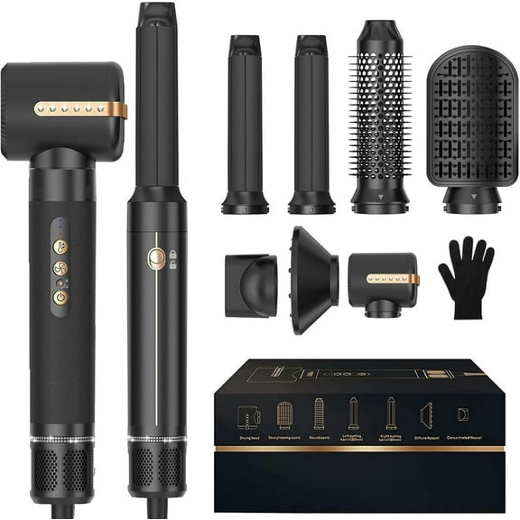7-in-1 Hair Dryer Brush Set with Diffuser & Concentrator - 110,000 RPM High-Speed Negative Ionic Hair Dryer for Straight, Wavy & Curly Hair